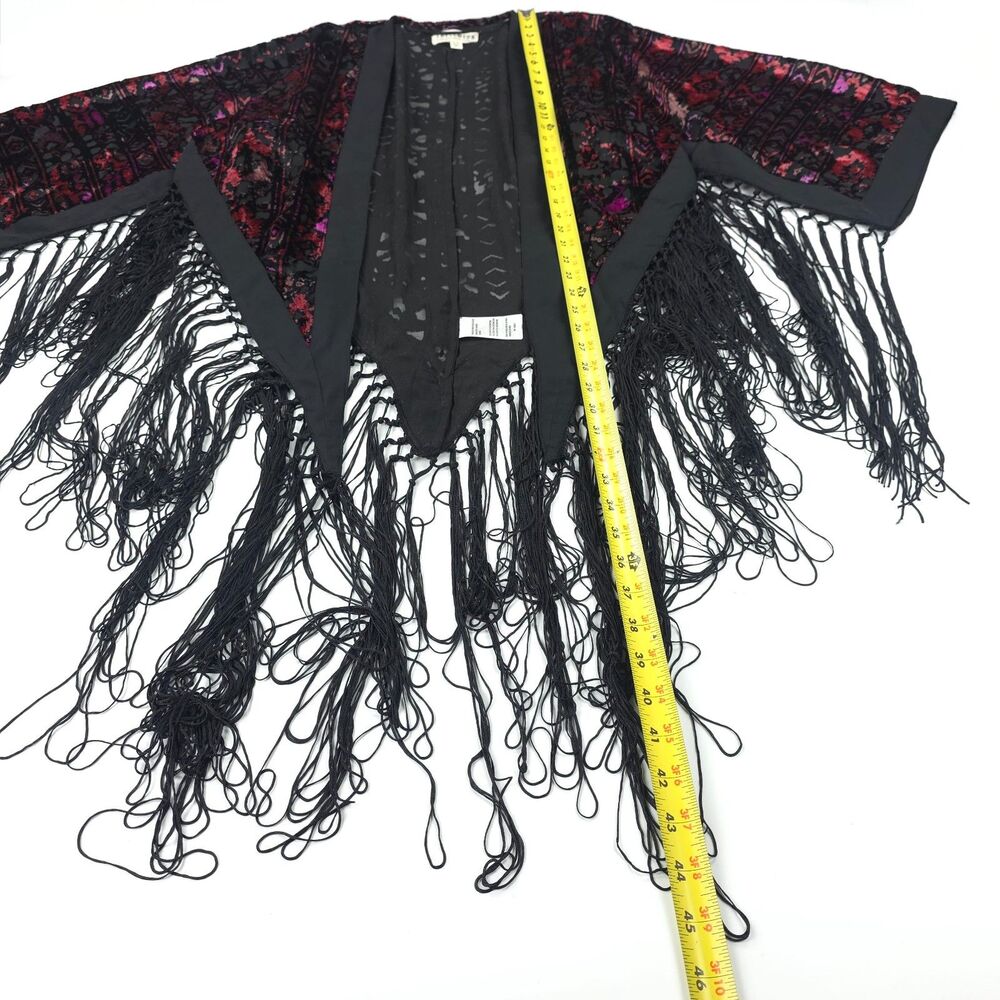 IDYLLWIND Dean Ikat Velvet Rocket Kimono Black Fringe Artsy Beachy Western Boho - Picture 4 of 11